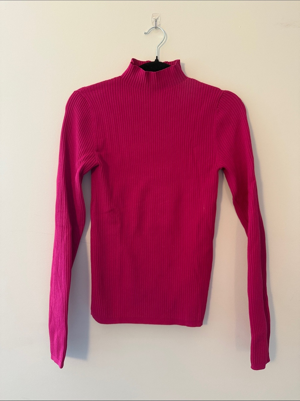 Aritzia Ribbed Mock Neck Long Sleeve Top - Fuchsia
